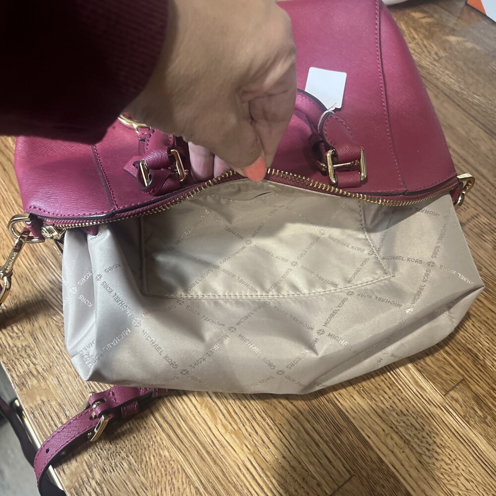 Michael Kors Ciara Saffiano Leather Raspberry Pink Satchel Crossbody Versatile - Picture 11 of 16